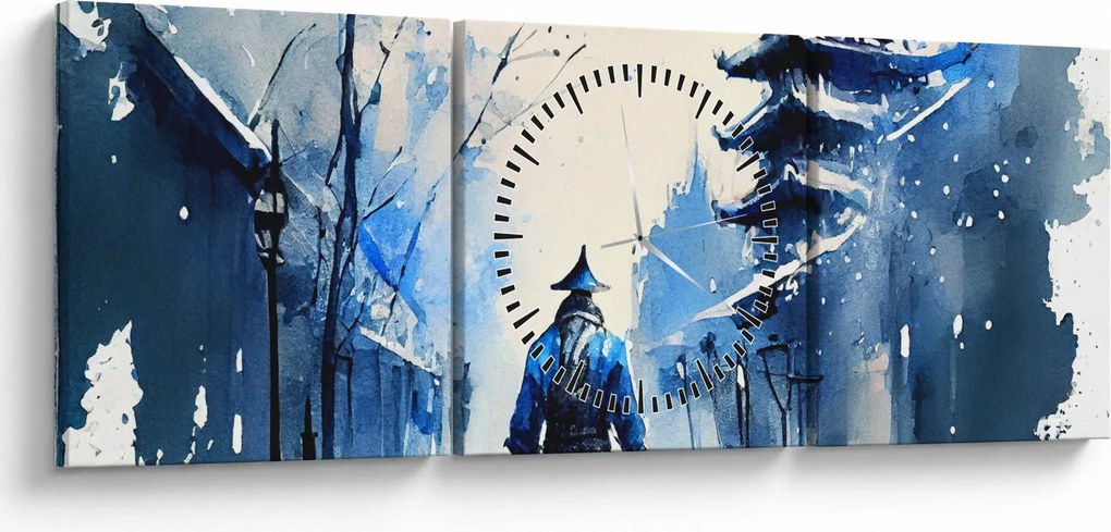 Obraz - Samuraj, akwarela (z zegarem) (90x30 cm)