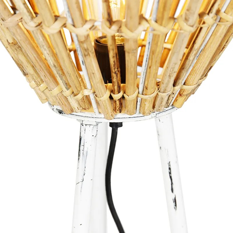 Rustykalna lampa podłogowa trójnóg bambusowa z białym - Canna Diamond Rustykalny / Vintage Oswietlenie wewnetrzne