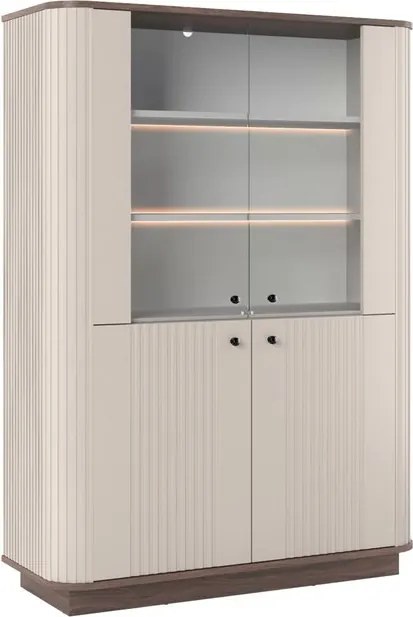 Witryna Vesper 103 cm czterodrzwiowa na cokole - kaszmir / orzech / czarne uchwyty