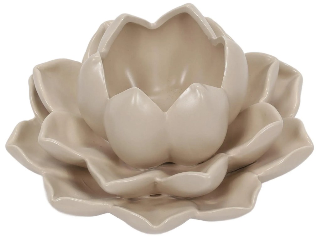 Świecznik na tealight kwiat lotosu z porcelany, 12,5 x 13 x 6,5 cm