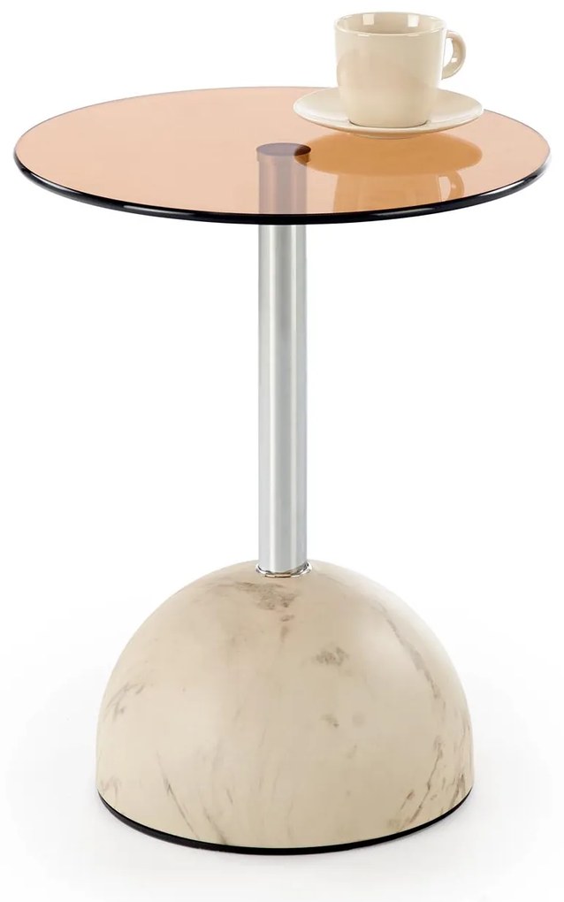 Okrągła mała ława, szklany blat, beżowy marmur/szkło brąz 40/51 ARIANA
