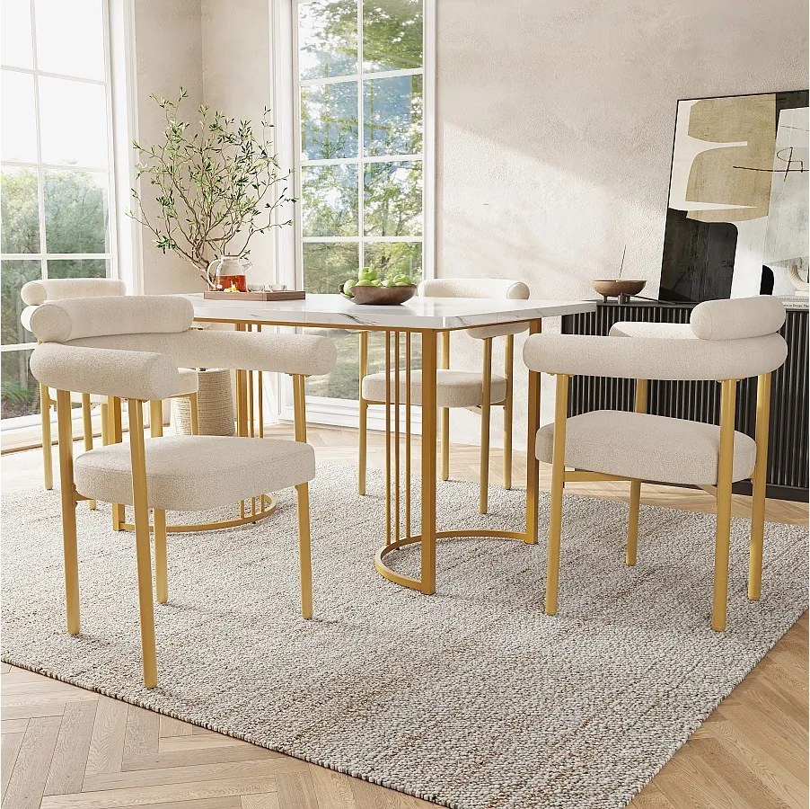 Komplet 4 krzeseł do jadalni z podłokietnikami - 70 x 62 x 84 cm - Aksamitne i złote metalowe nogi - Styl nowoczesny - Beżowy