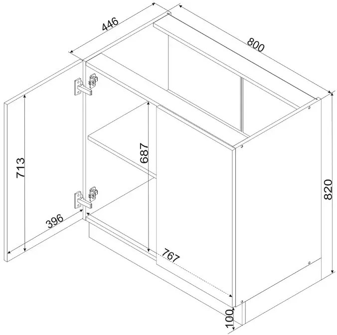 Dolna szafka kuchenna 80 cm biały + dąb artisan B3-P78