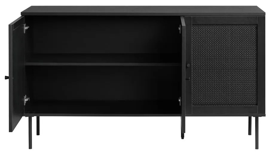 Czarna niska komoda w dekorze dębu 140x80 cm Pensacola – Unique Furniture