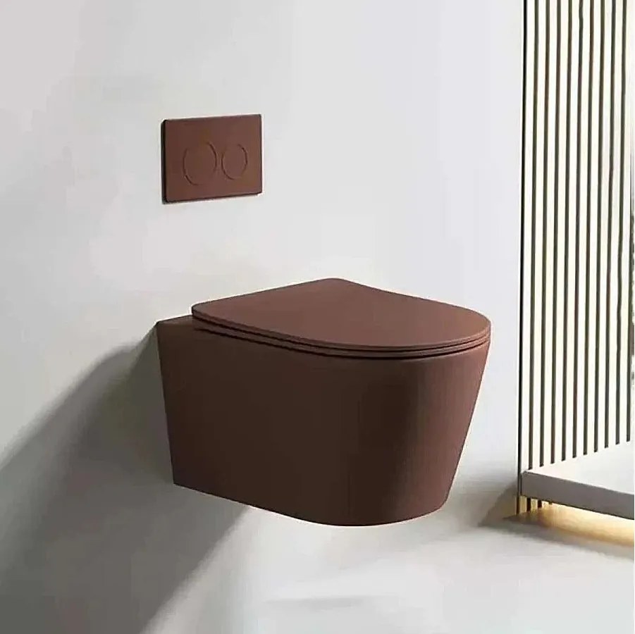 Nowoczesna Wisząca Miska WC w Kolorze Brązowym z Deską Soft-Close i Podwójnym Spłuczem 3/6L - Ramę Wsparcia Wliczoną