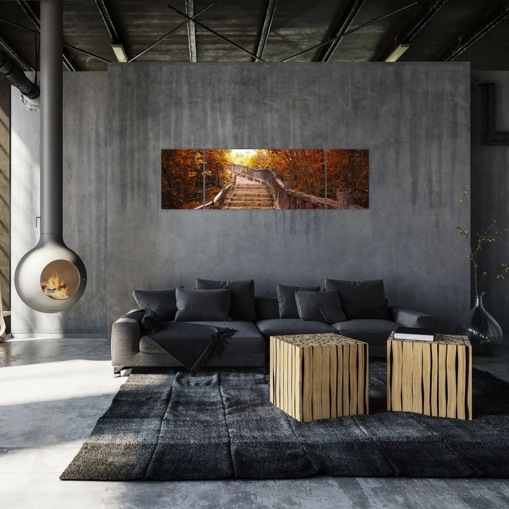 Obraz - Schody w naturze jesienią (170x50 cm)