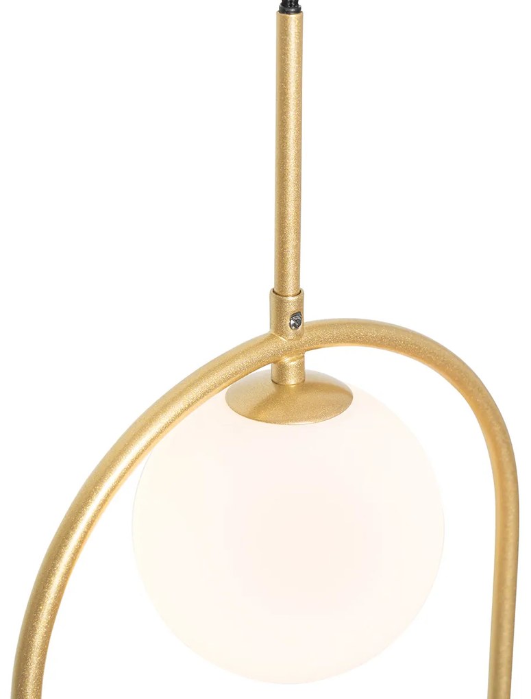 Lampa wisząca w stylu art deco złota z białym szkłem - Isabella ArtDeco Oswietlenie wewnetrzne