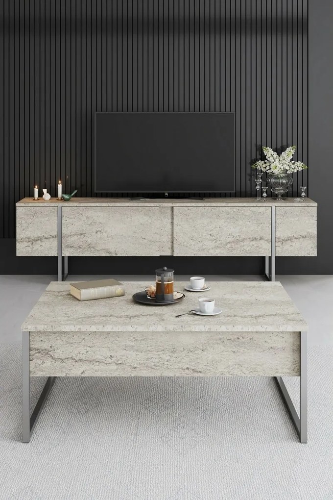 Stolik pod telewizor Luxe Travertine and Silver