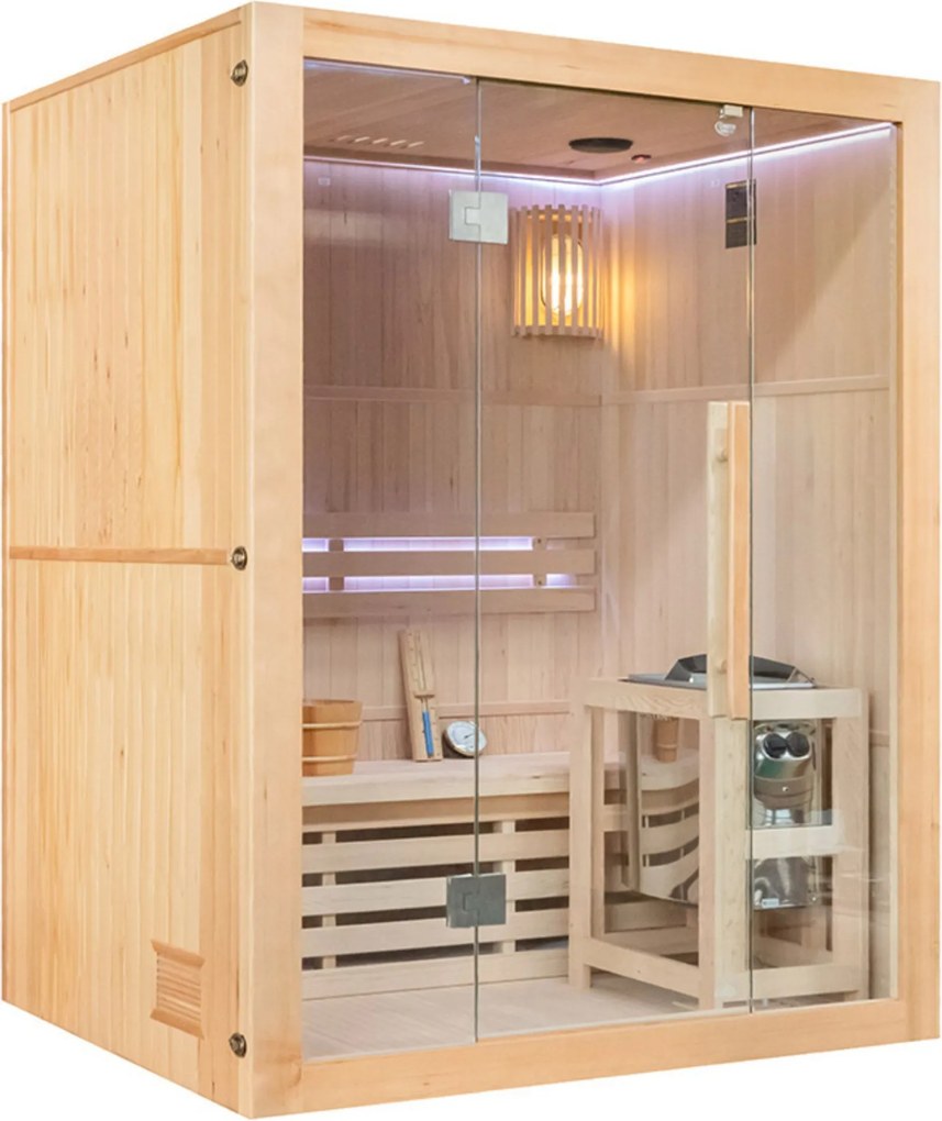Sauna fińska wewnętrzna wysokotemperaturowa z piecem HARVIA 4,5KW z kamieniami 3-4 osobowa 150x120 CM