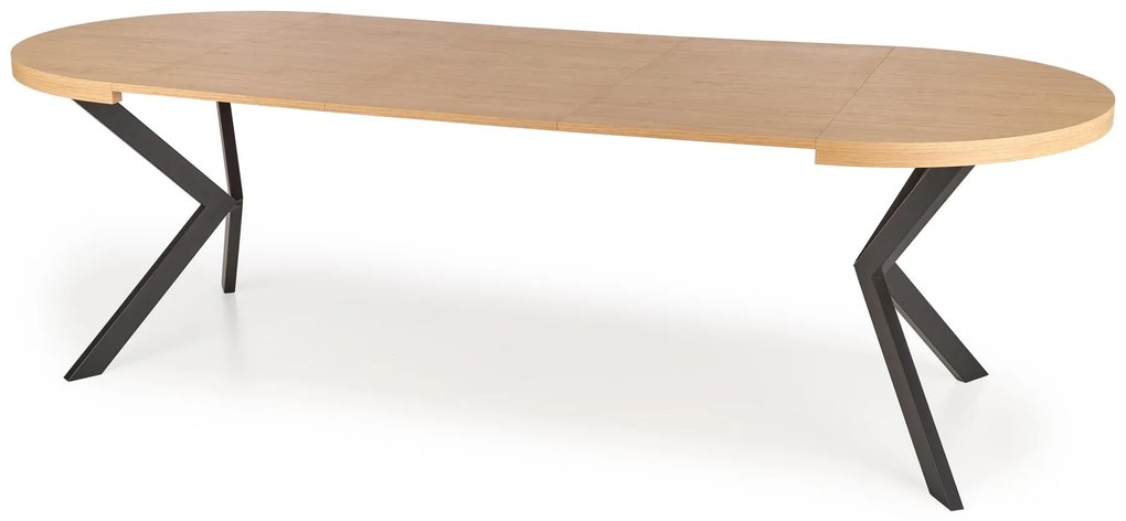 PERONI stół rozkładany fi100-250/100/75 cm dąb złoty czarny owalny 10 os loft