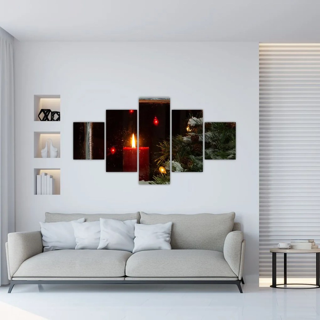 Obraz - Świecąca świeca bożonarodzeniowa (125x70 cm)