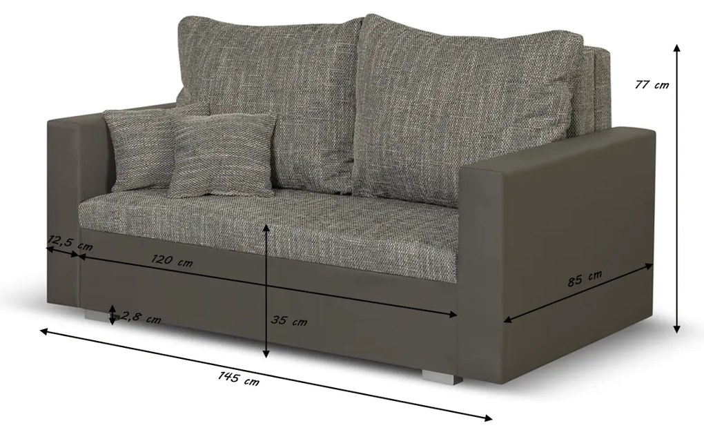 Sofa 2 os z funkcją spania HUBERT Srebrny/Czarny