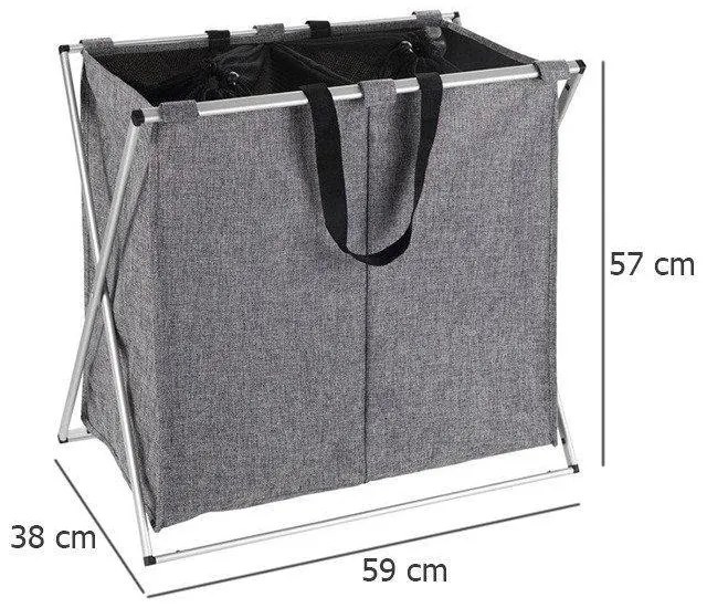 Kosz materiałowy na pranie DUO z 2 przegrodami, składany pojemnik z aluminiowym stelażem - 2 x 60 l, 57 x 59 x 38 cm, WENKO