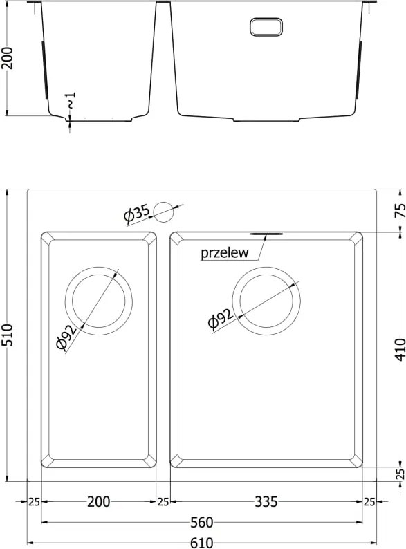 Mexen Flexo zlewozmywak stalowy 1,5-komorowy 610 x 510 mm, inox HC - 6446611500-01HC