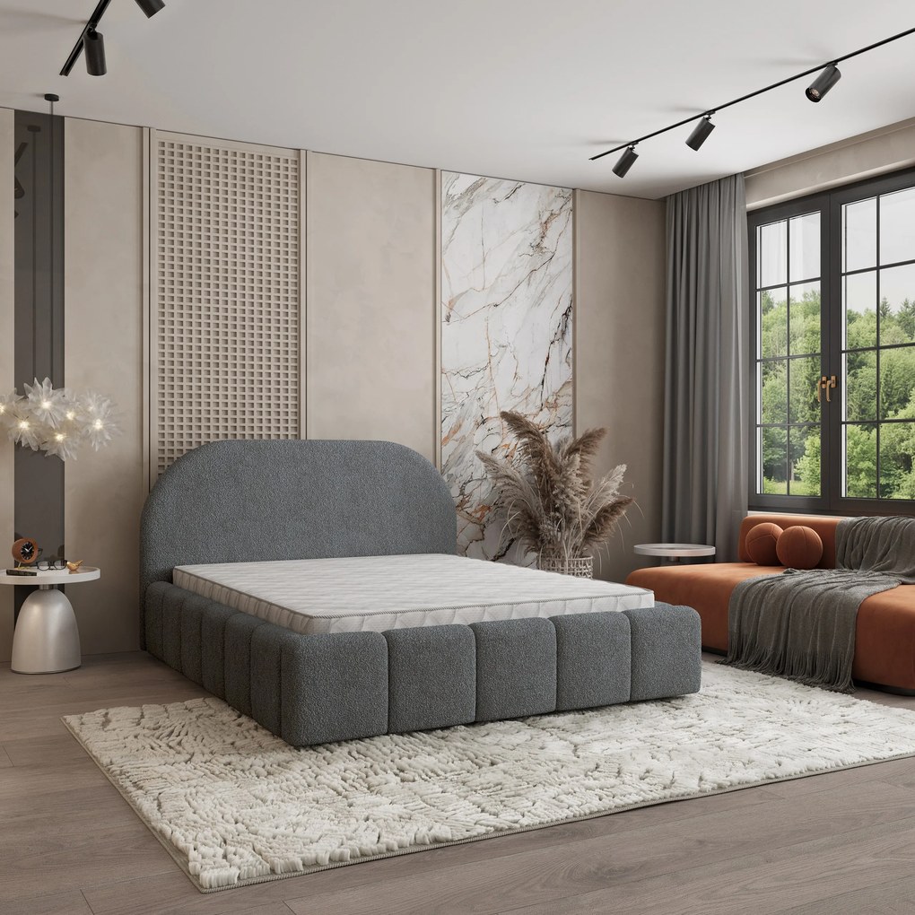 Masseno Łóżko Tapicerowane FLUSSO z pojemnikiem na pościel i stelażem 140x200 cm - Szary, QUELLE 92