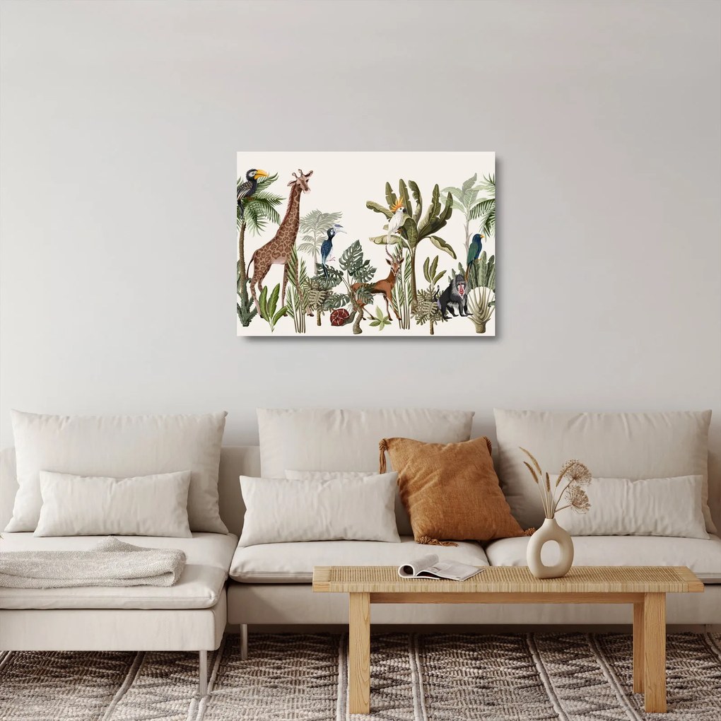 Obraz na szkle - Dżungla pełna zwierząt (70x50 cm)