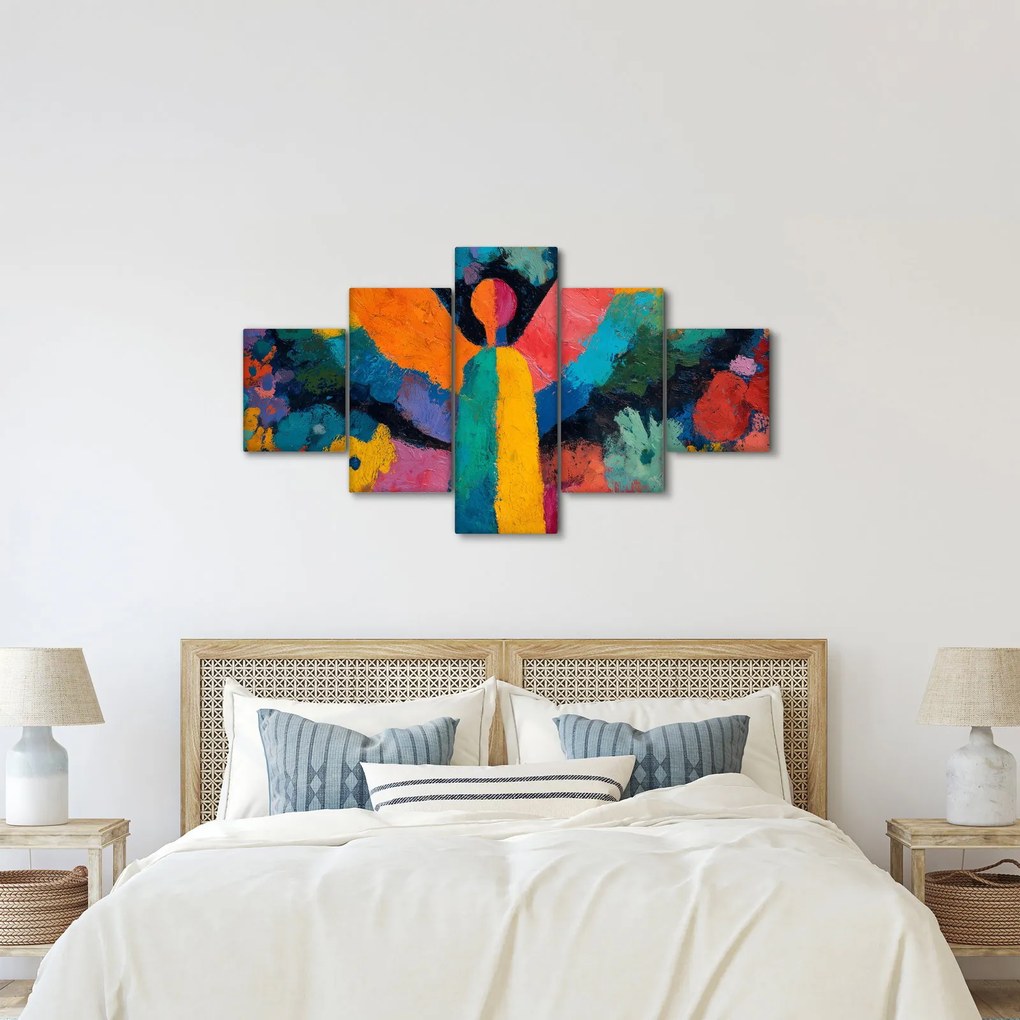 Obraz - Abstrakcyjny anioł z kwiatami (125x70 cm)