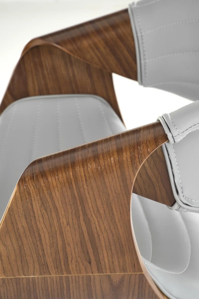 Krzesło z giętej sklejki szara tapicerka i orzechowa sklejka K544