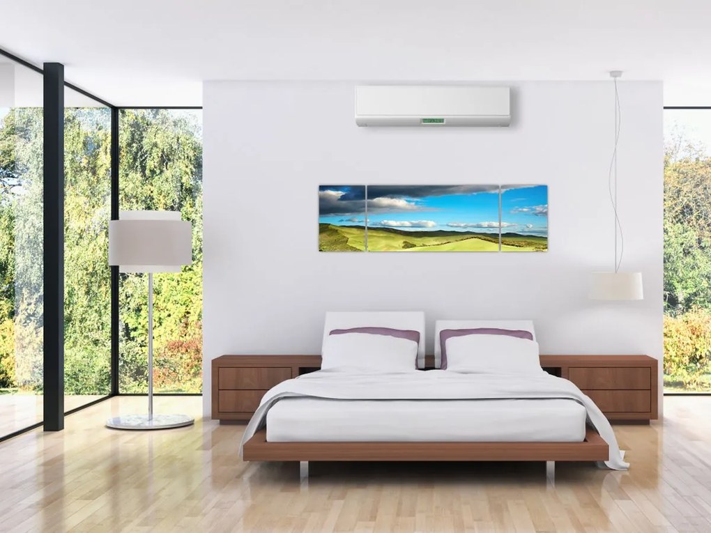 Obraz - Zielony krajobraz ze wzgórzami (170x50 cm)