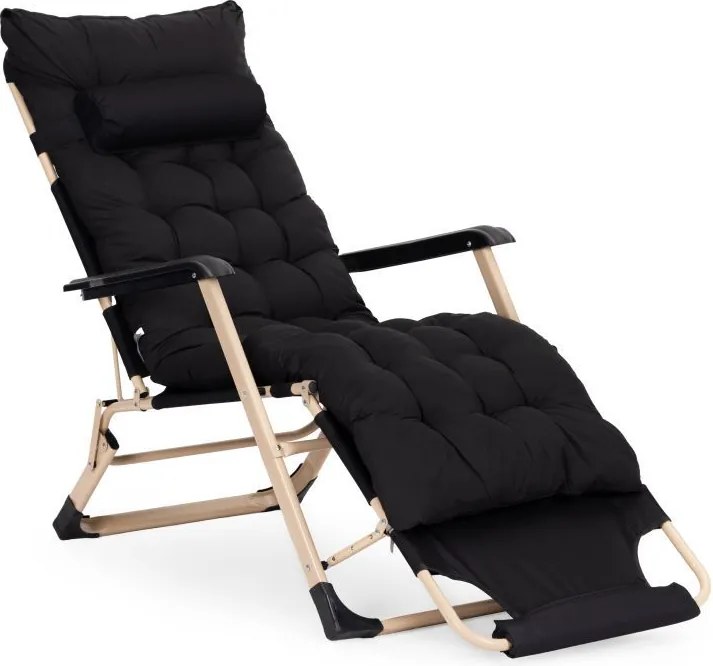 Leżak ogrodowy, składany, z poduszką Malta 010, czarny/złoty