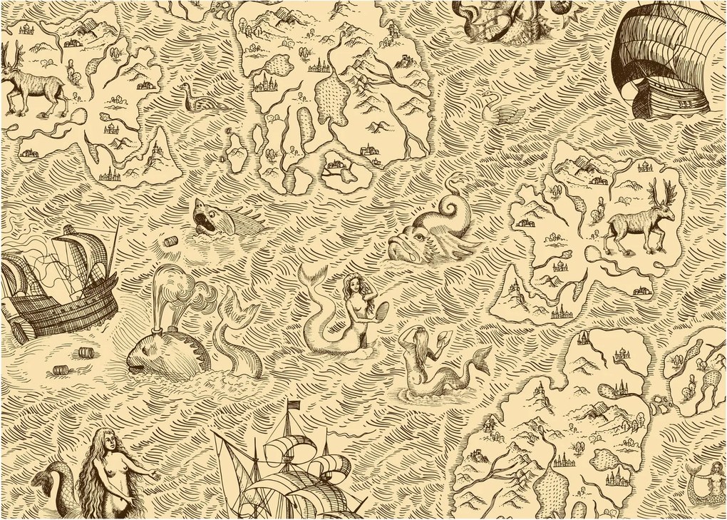 Obraz - Zabytkowa mapa, ilustracje (70x50 cm)