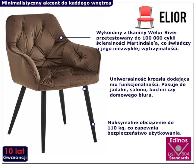Stylowe brązowe krzesło pikowane na czarnych nóżkach P3-R28