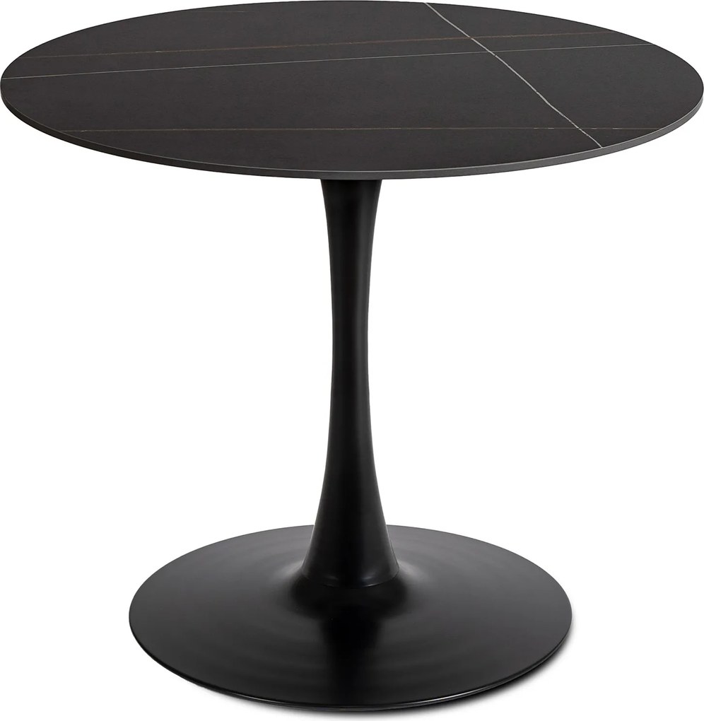 Stół Okrągły SANDER 90 cm Ceramiczny Czarny do Salonu Nowoczesny Glamour