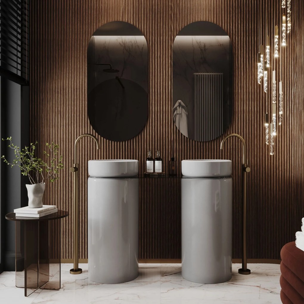 Lustro owalne bez podświetlenia symetryczne bezramowe PLATAN | Różne rozmiary | Różne kolory szkła : Kolor - Grafit, Rozmiar - 60 x 120 cm