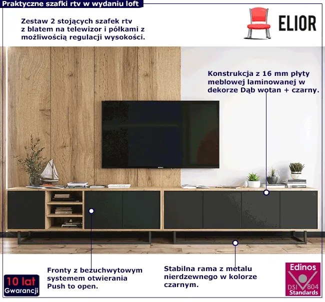 Zestaw stojących szafek rtv dąb wotan + czarny M4-E16