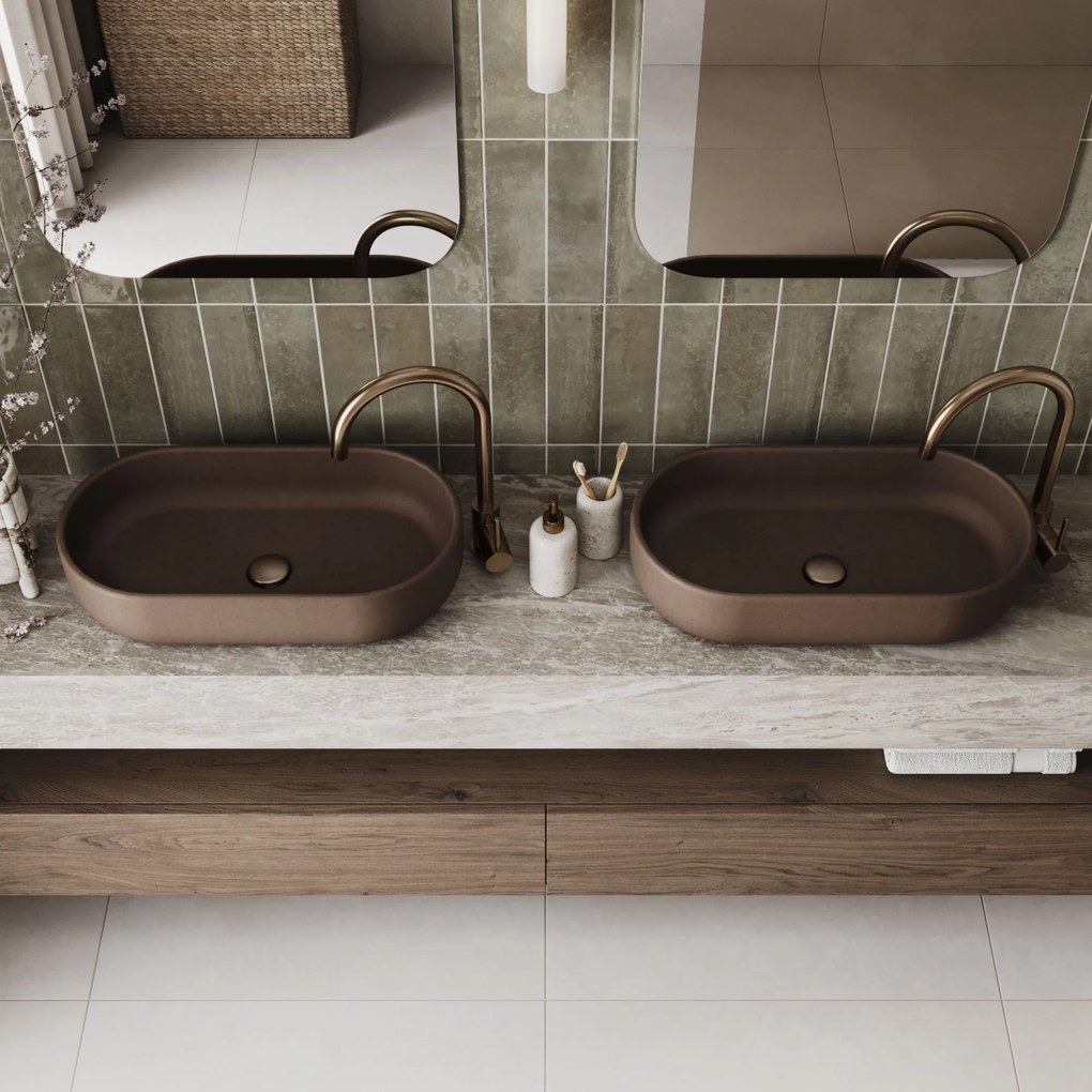 Umywalka betonowa nablatowa owalna bez otworu 60 x 32 cm FORMO | różne kolory : Kolor - Jasny szary