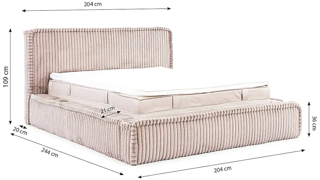 Brązowe łóżko sztruksowe z USB 5 rozmiarów D3-L76