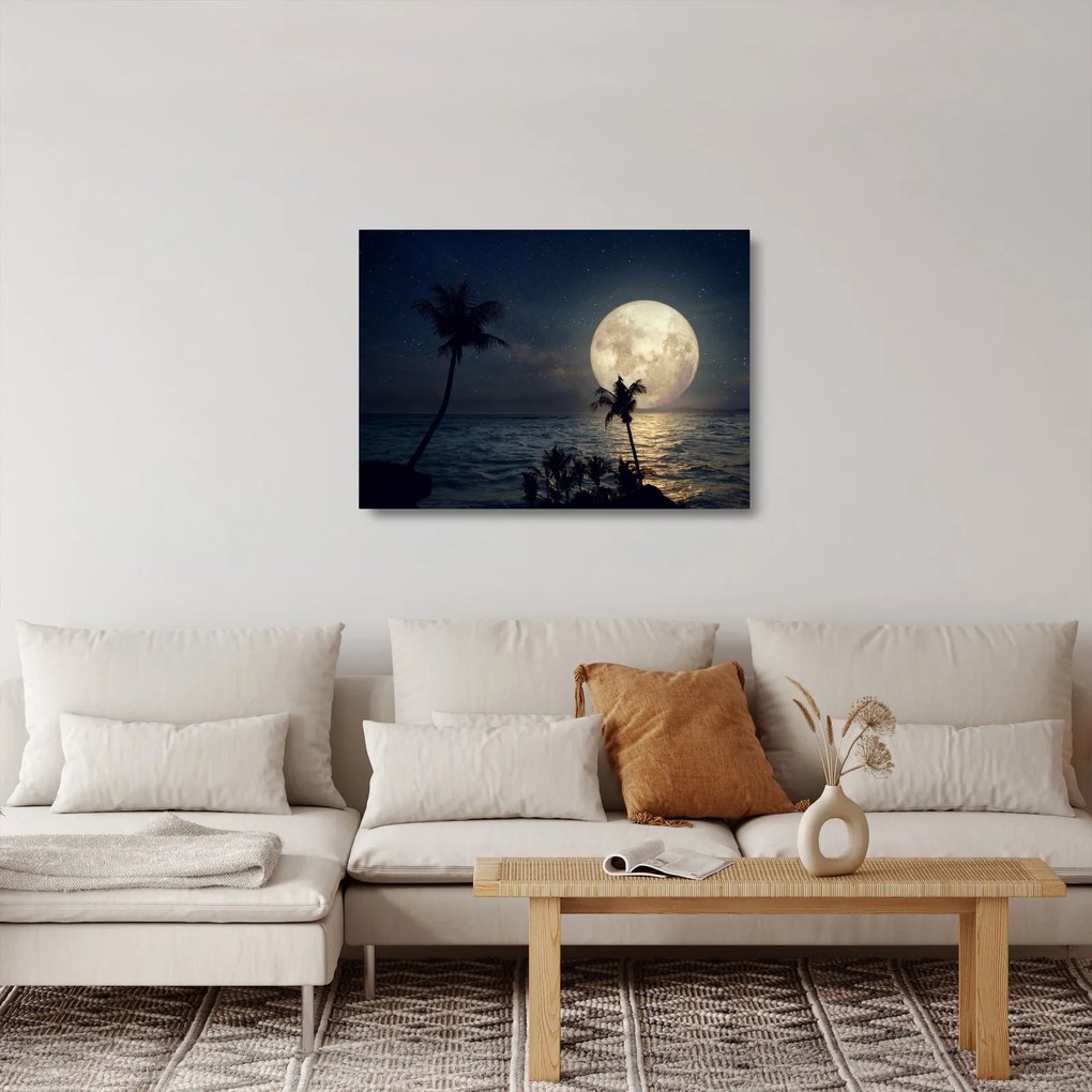 Obraz na szkle - Plaża pod pełnią księżyca (70x50 cm)