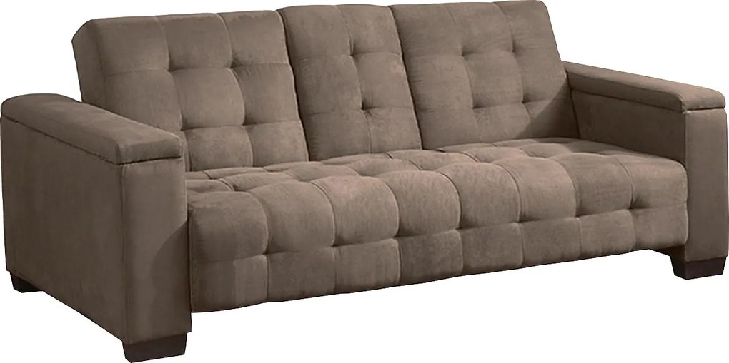 Kanapa 3-osobowa z prostym mechanizmem rozkładania z mikrofibry DEVONSHIRE z uchylnym stolikiem wbudowanym pośrodku oparcia -  Kolor: brązowy