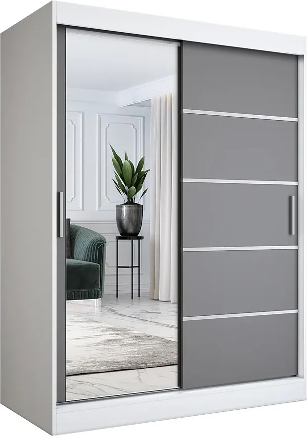 Szafa z frontami przesuwnymi biel + antracyt 150 cm S7-E28