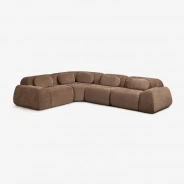 Sofa Modułowy Narożny 4-częściowy Z Tkaniny Chenilla, Pakowany Próżniowo Merida Szenila Karmelowy Brąz - Sklum