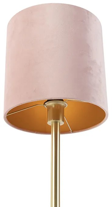 Romantyczna lampa stołowa mosiężna z różowym abażurem 25 cm - Simplo Nowoczesny Oswietlenie wewnetrzne