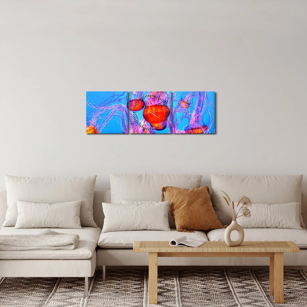 Obraz meduz w morzu (z zegarem) (90x30 cm)