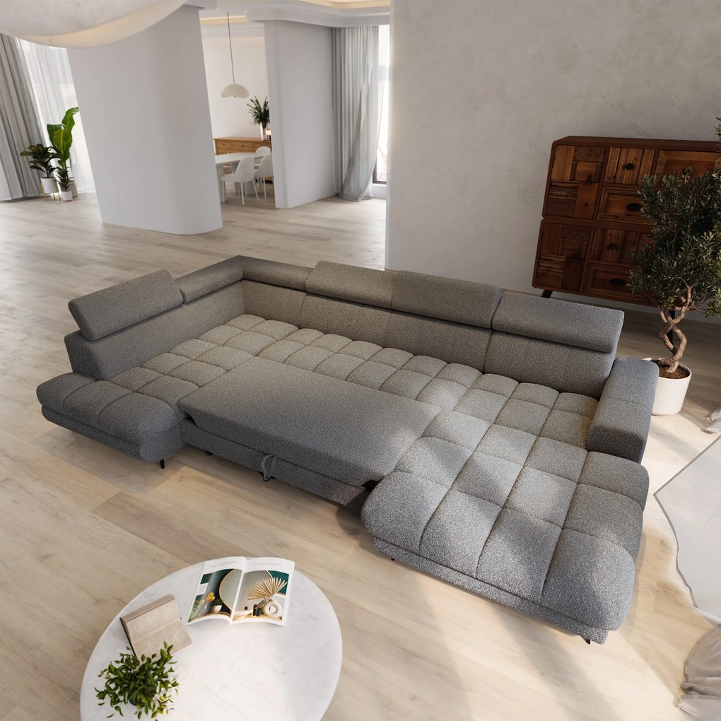Masseno Narożnik CORENO z funkcją spania i pojemnikiem na pościel Narozniki U, Rozkładana sofa - Szary, QUELLE 92