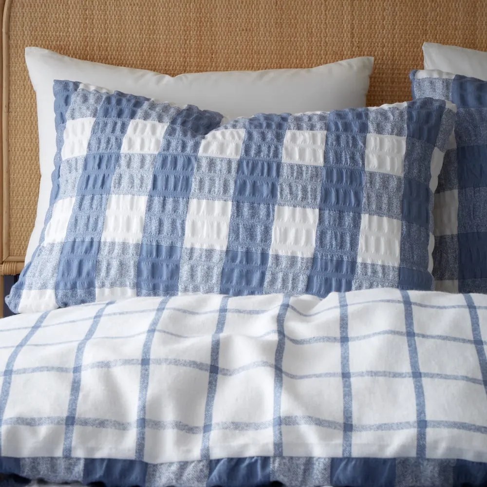 Niebieska flanelowa pościel dwuosobowa 200x200 cm Gingham Check – Catherine Lansfield