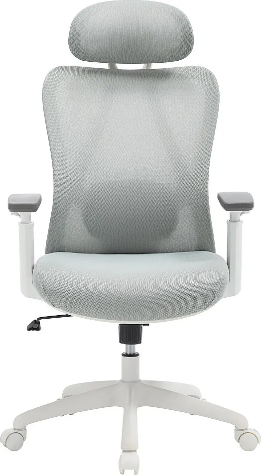 Fotel biurowy ergonomiczny z zagłówkiem - Tkanina - Szary i biały - SORLITA