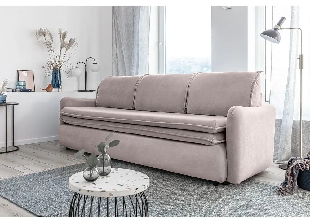 Beżowa aksamitna rozkładana sofa Miuform Tender Eddie