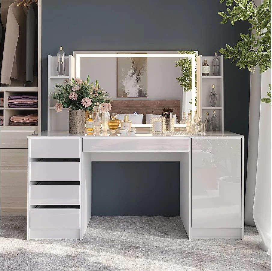 Stół toaletowy biały/biały wysoki połysk 158.2x50.1x76 sherry