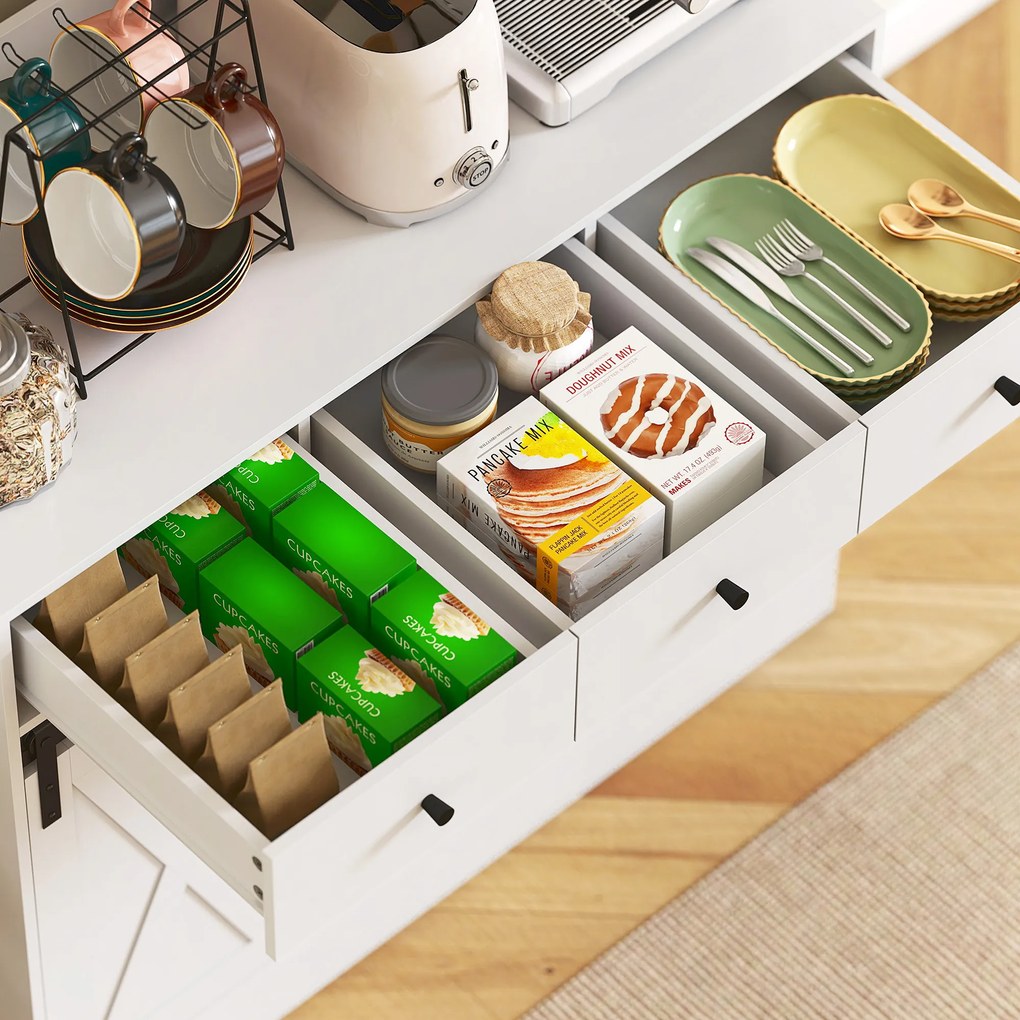 HOMCOM Szafka Kuchenna z Półkami, Szafkami, Szufladami i Blatem, Klimat Wiejski, Regulowane Półki, Drewno, Biały