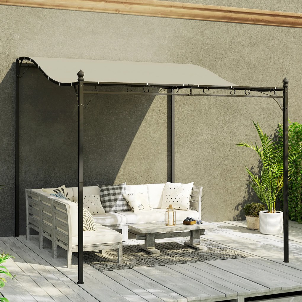 Outsunny Pergola 2,5 x 3 m, Pawilon Ogrodowy Montowany na Ścianie, Odporny na Wodę, Metalowy Stelaż, Otwory Odpływowe, Zadaszenie Przeciwcieniowe, Kremowy