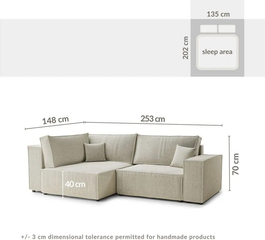 Beżowy rozkładany/ze schowkiem narożnik z tkaniny szenilowej (lewostronny/w kształcie litery L) Tonga – Maison de Rêve