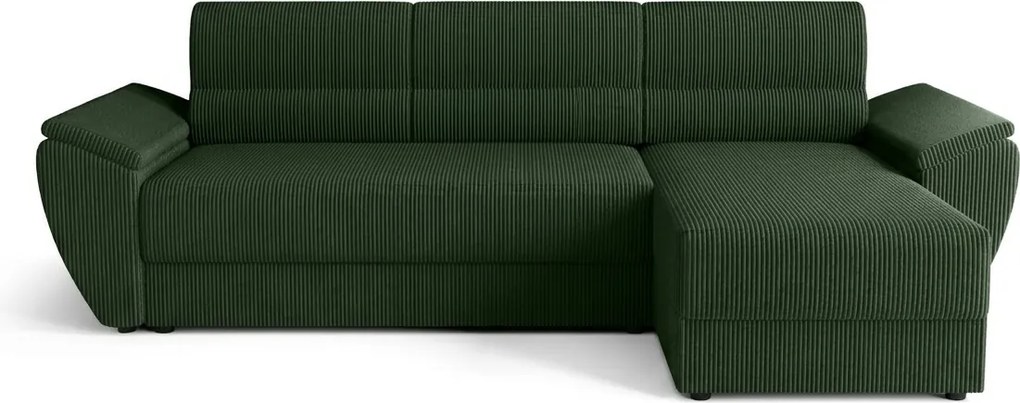 Rozkładana narożna sofa TAVERO 251x140 cm, ciemnozielona, uniwersalna