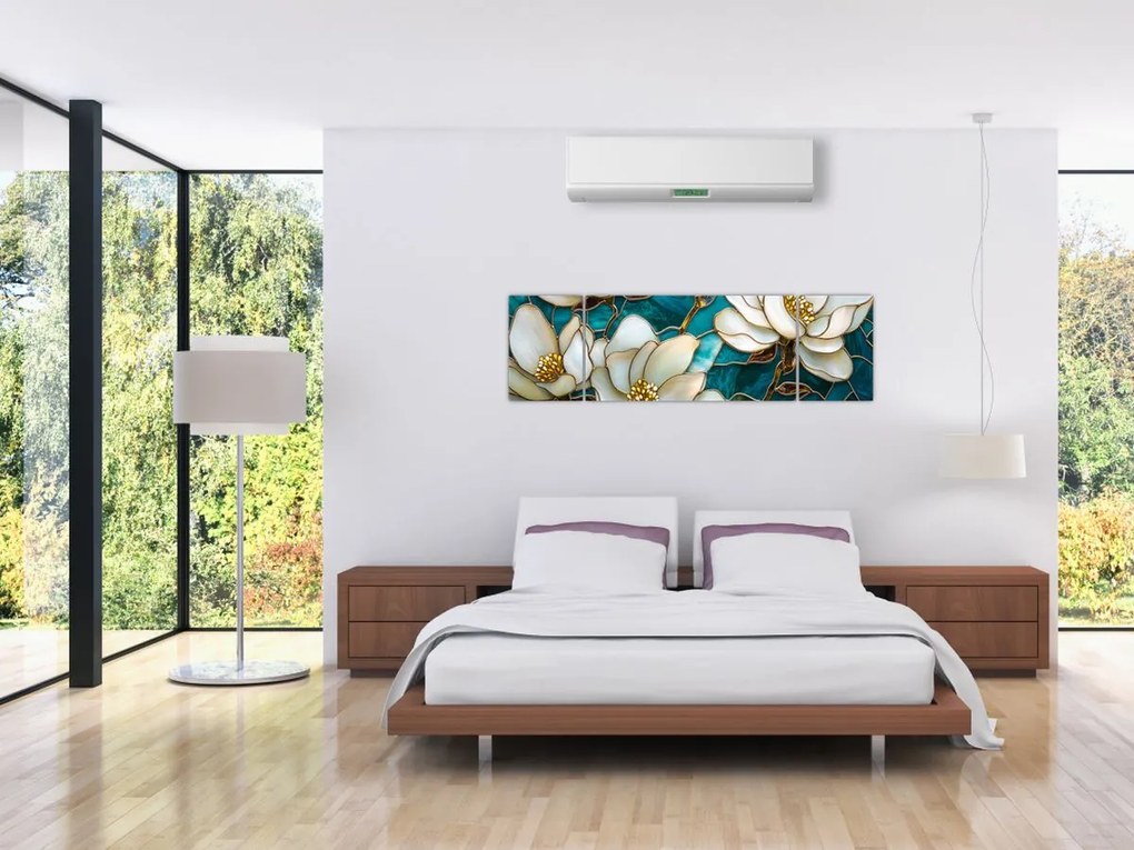 Obraz - Witraż z magnolią (170x50 cm)