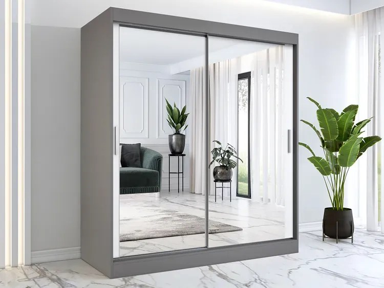 Szafa przesuwna z lustrem 180 cm antracyt + biały M9-T57
