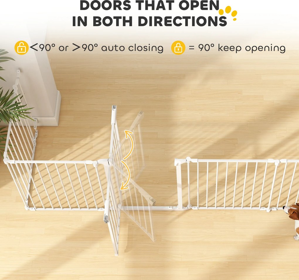 PawHut Ogrodzenie dla zwierząt, 6-panelowa bariera z drzwiami, składana, dla małych i średnich psów, tworzywo sztuczne, stal węglowa, Biały
