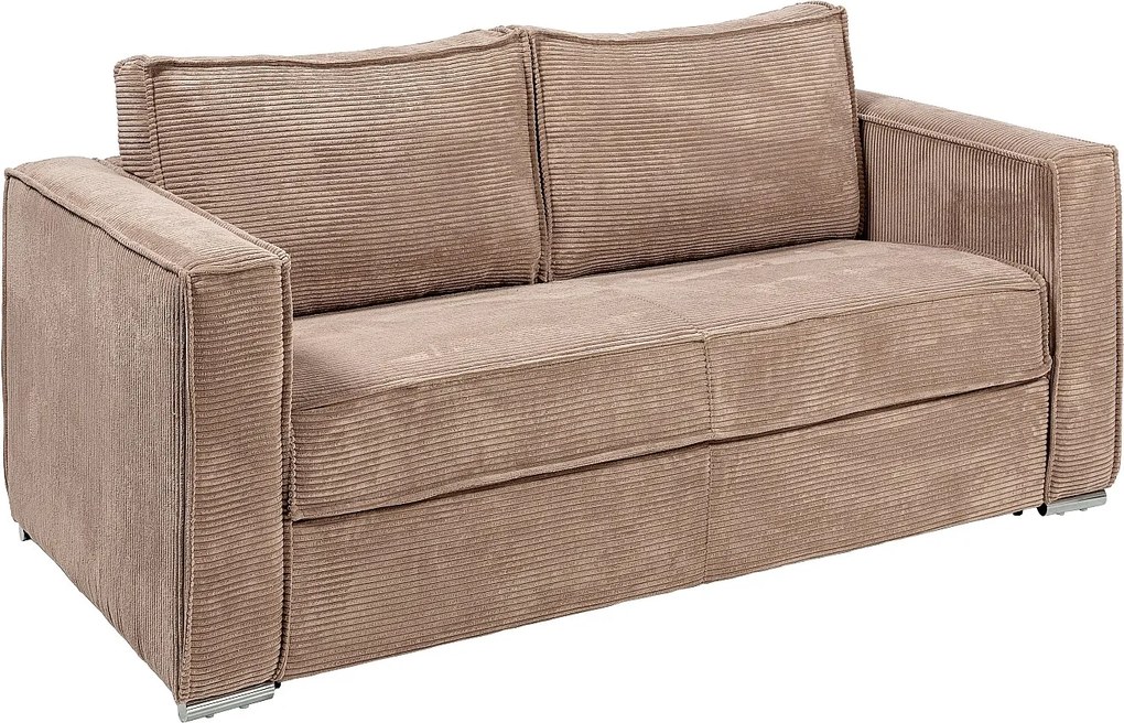 Kanapa 3-osobowa rozkładana typu express ze sztruksu taupe - Miejsce do spania 140 cm - Materac 18 cm - LORETO